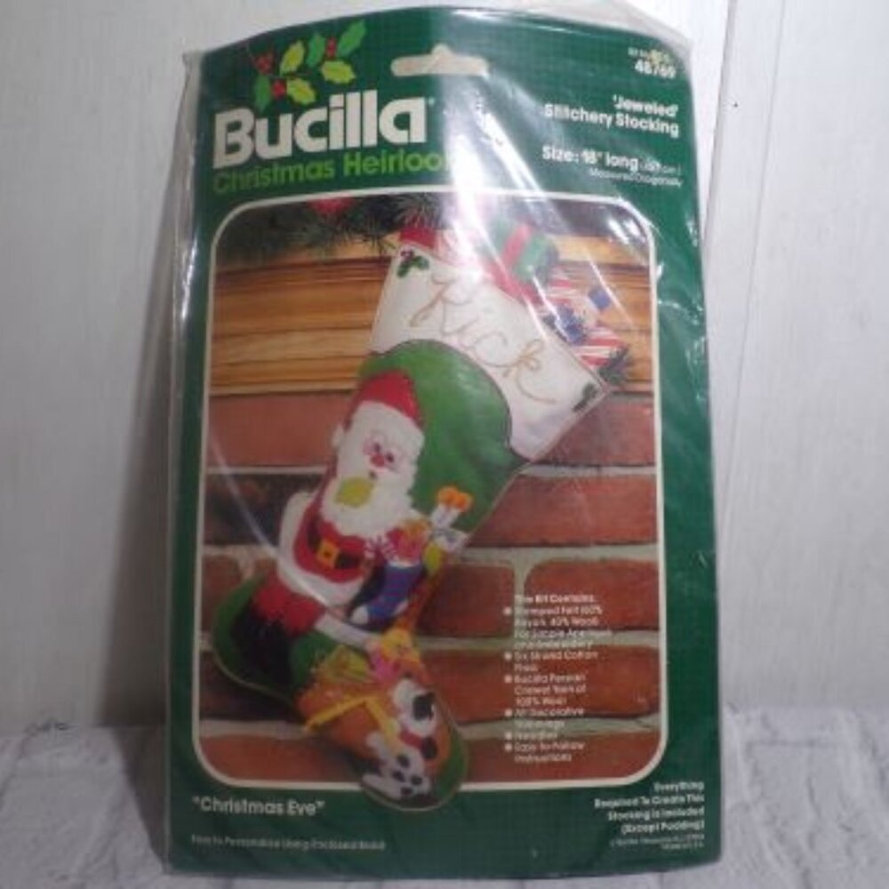 Bucilla Christmas Heirloom "Christmas Eve" #48769 Jeweled Stitchery Stocking Kit